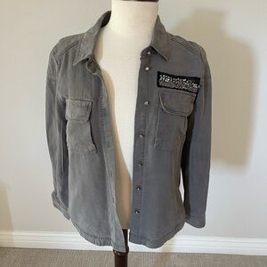 H&M Gray Shirt Jacket with Embellished Pocket